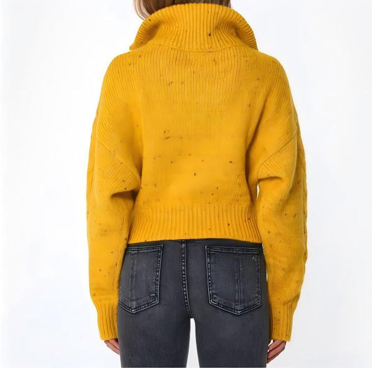 Variegated stand-up collar zip-up sweater
