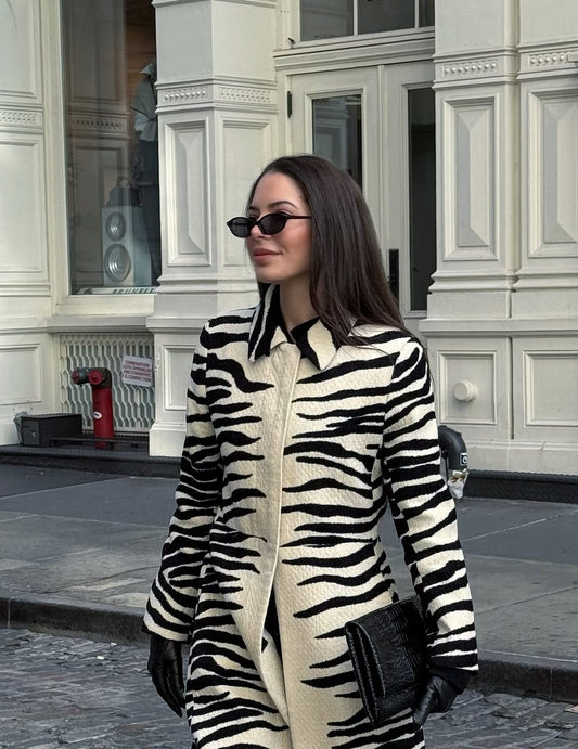Zebra-stripe Chenille Coat