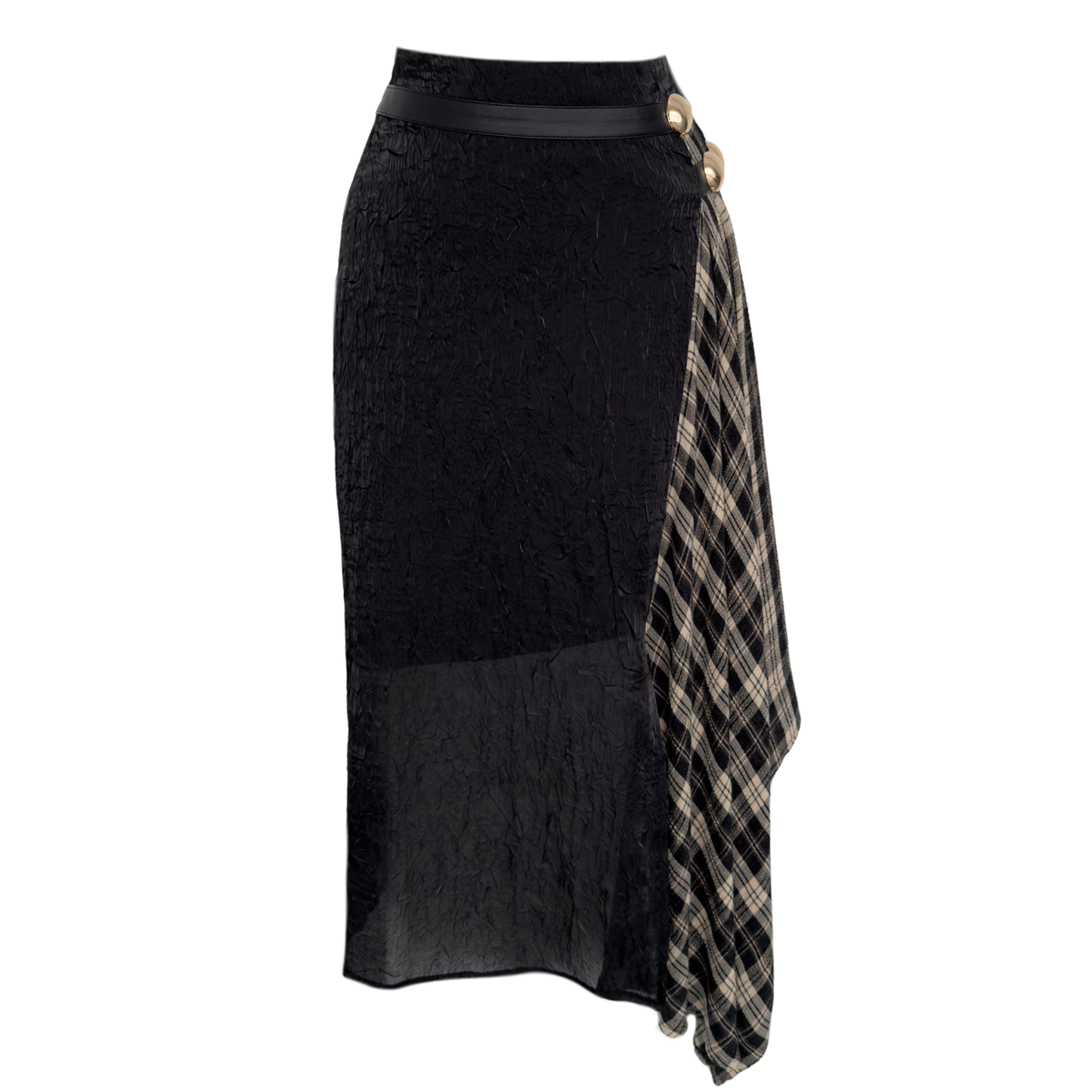 Black plaid blended fabric jacket + asymmetrical skirt set