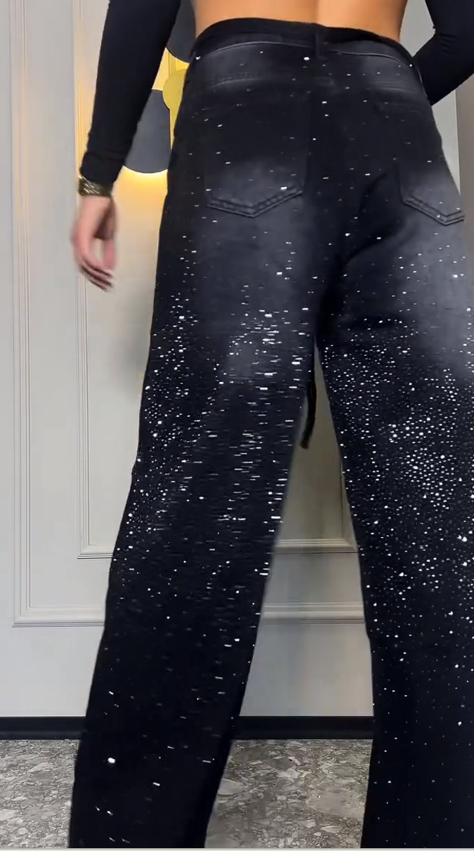Black rhinestone jeans