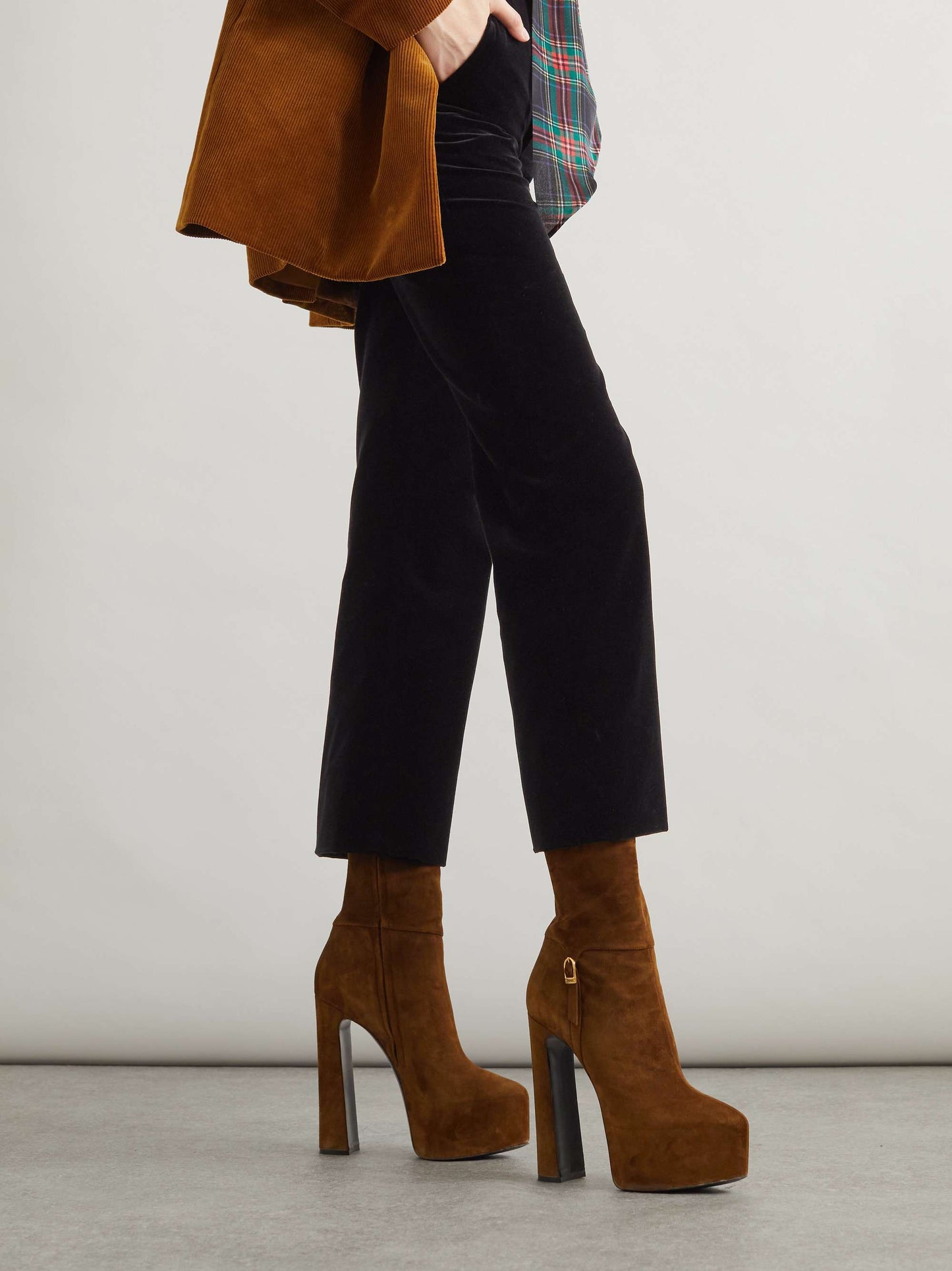 Buckled suede platform boots