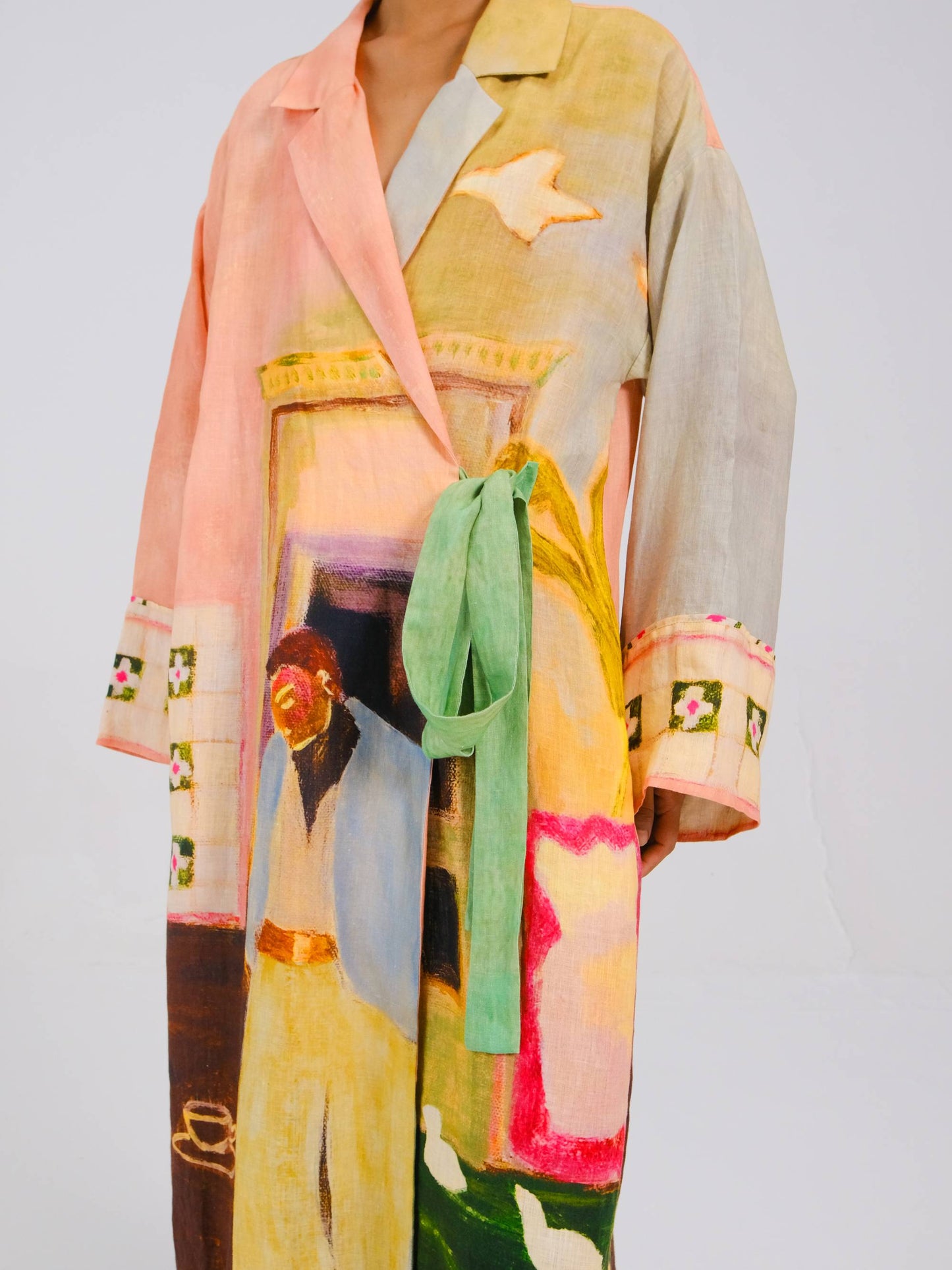Linen belted maxi dress