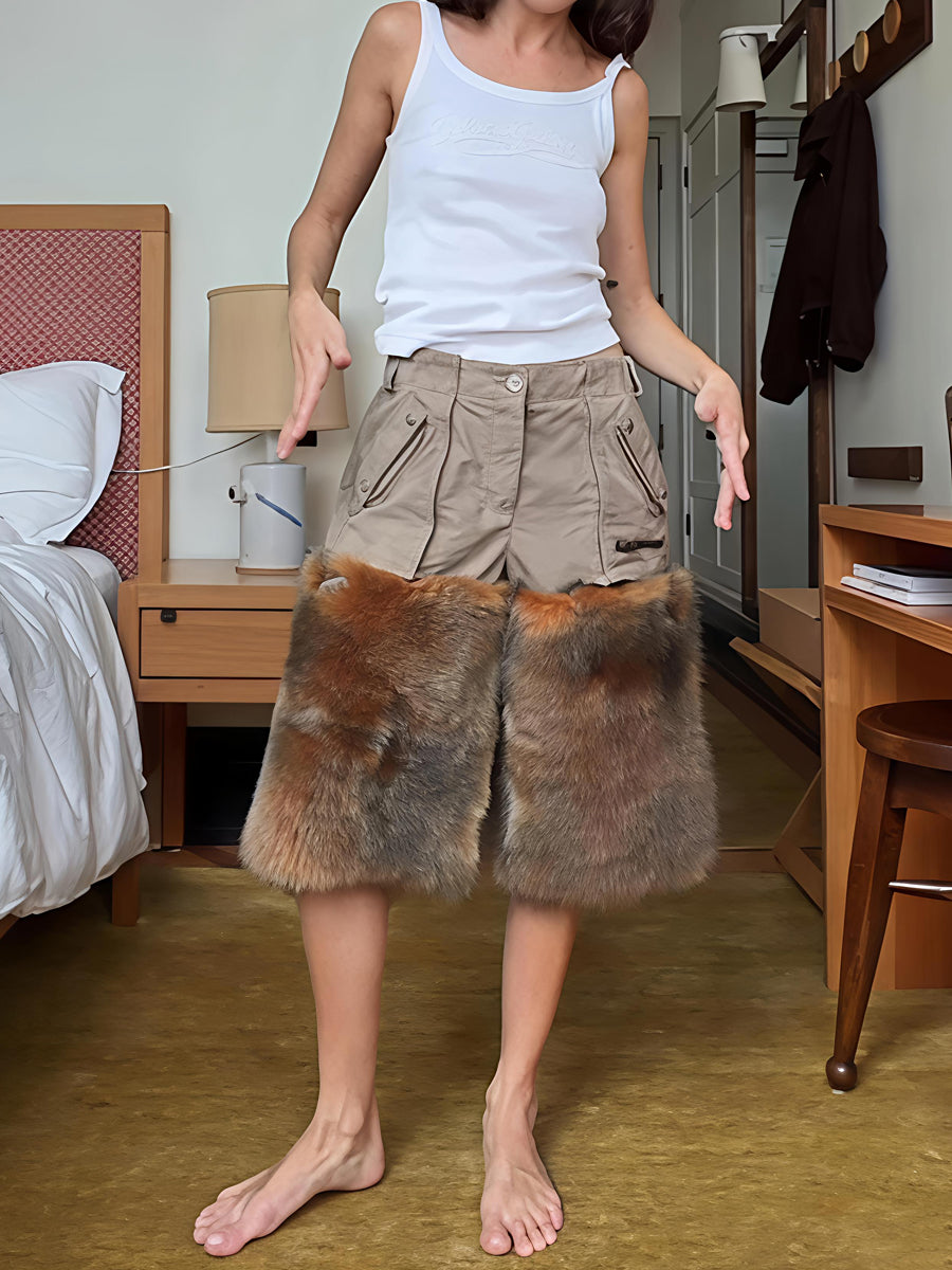 Fashion Patchwork Plush Mid-Pants