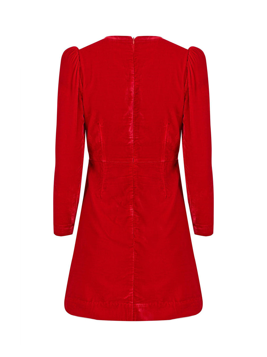 Bow Long Sleeve Velvet Mini Dress