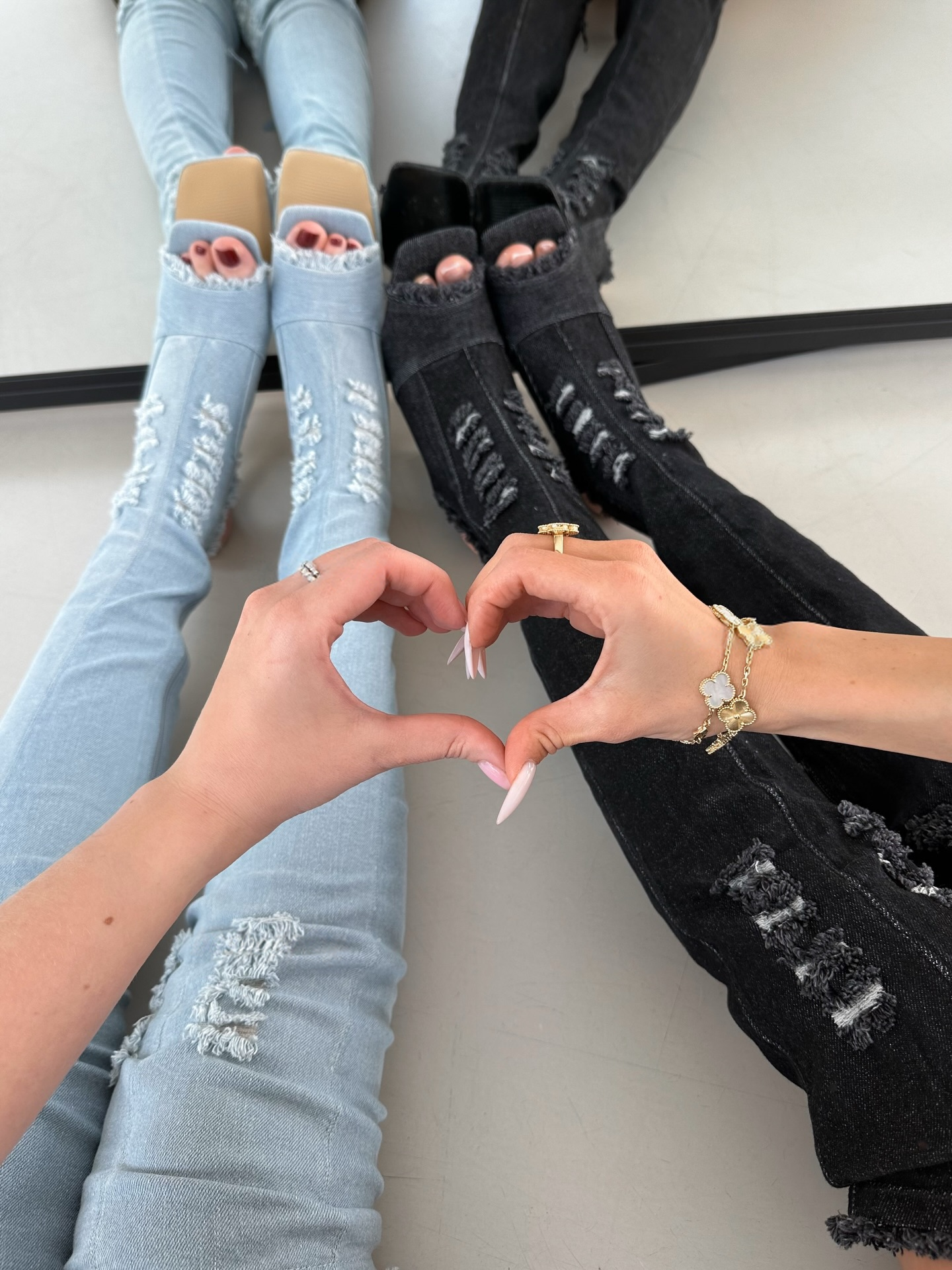 Distressed denim over-the-knee boots