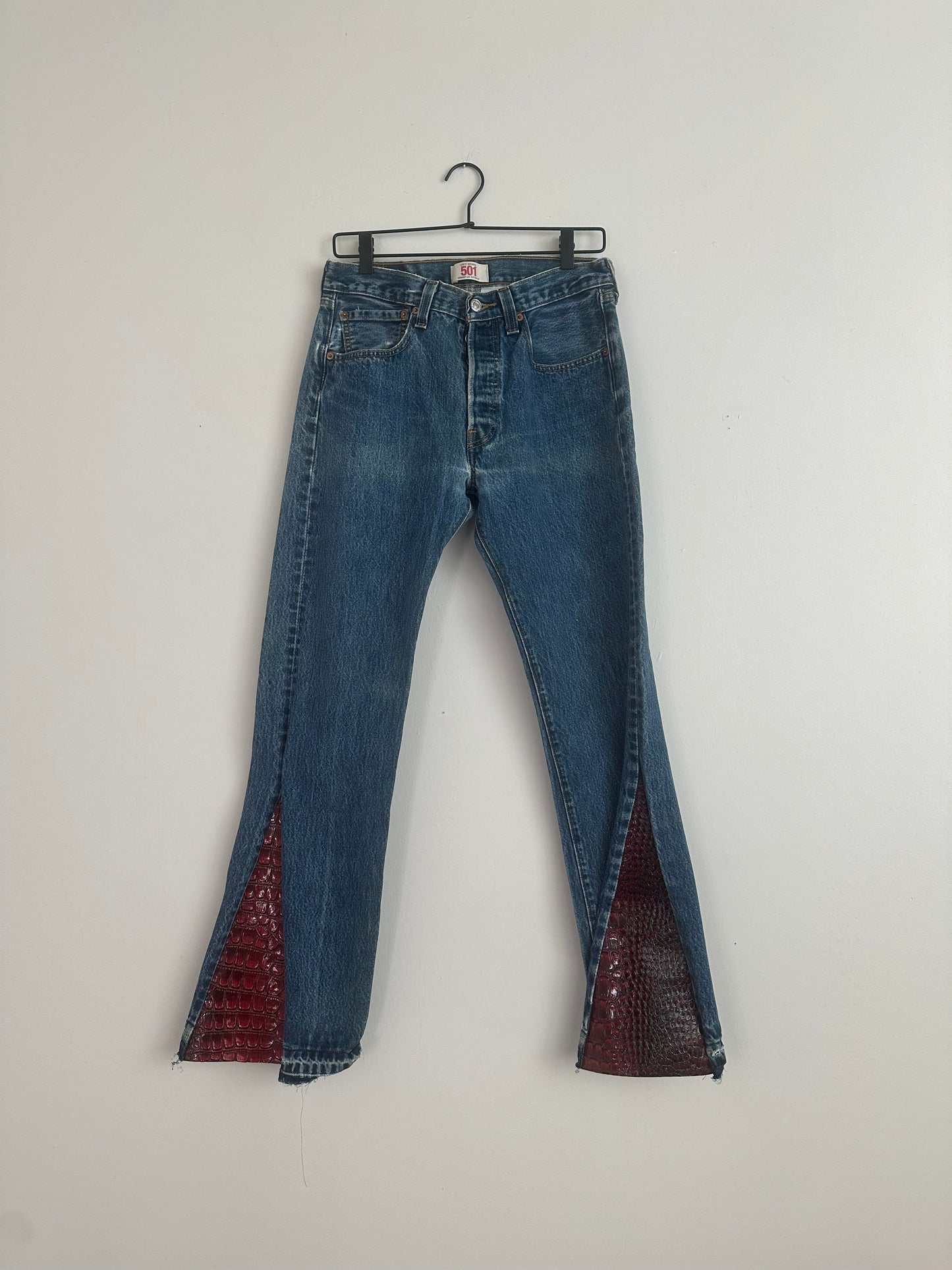 Leather-Paneled Flared Jeans
