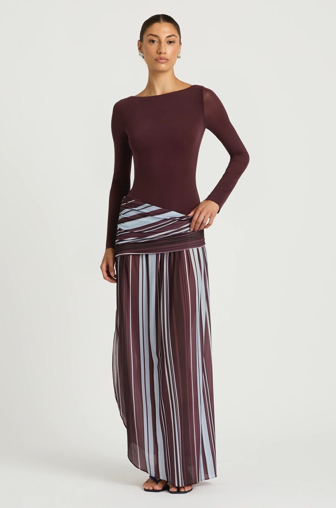 Long Sleeve Maxi Dress in Midnight Stripe