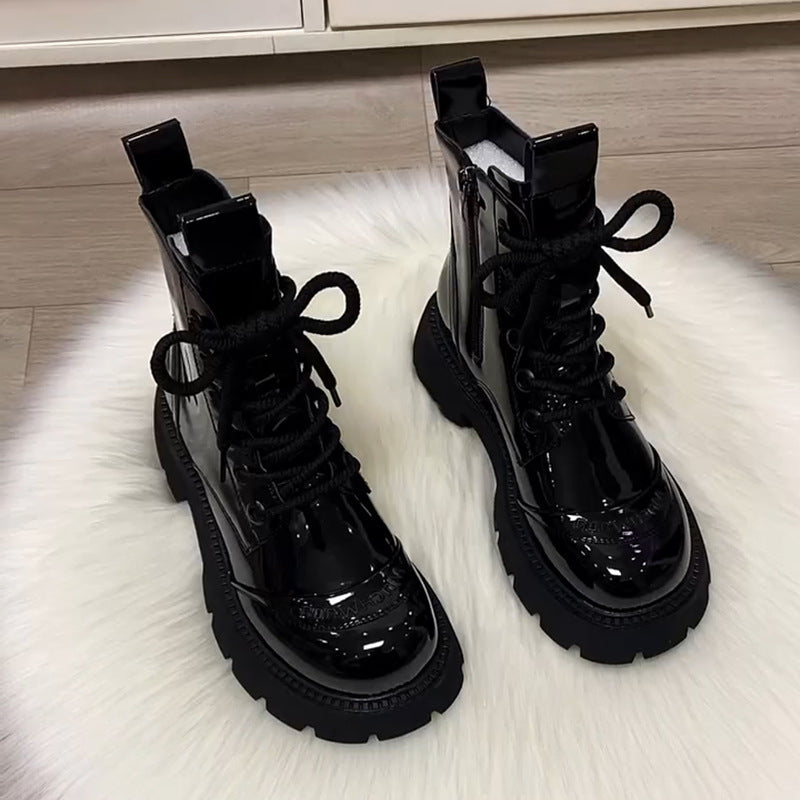 Women's genuine leather platform wool Martin boots