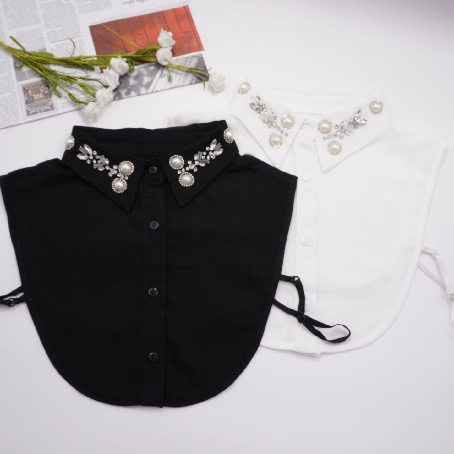 Half-circle beaded chiffon false collar