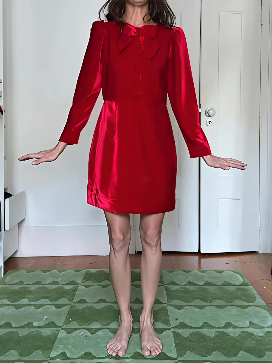Bow Long Sleeve Velvet Mini Dress