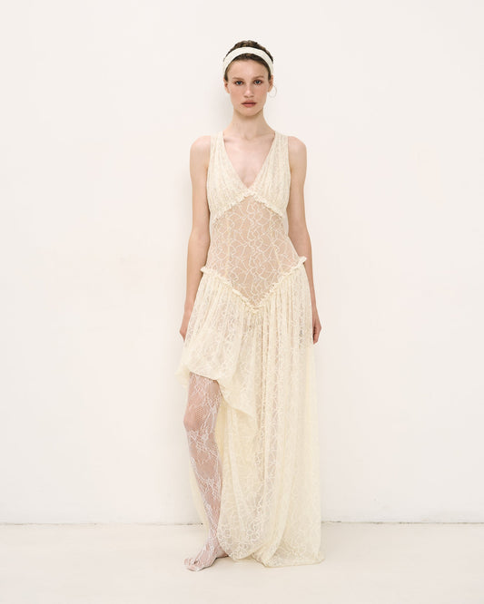 Lace deep V long dress