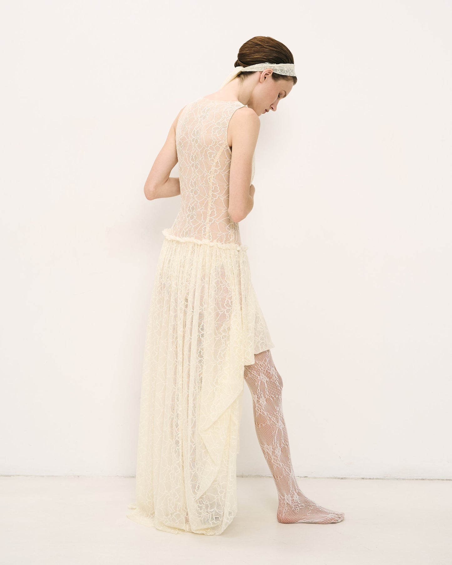 Lace deep V long dress