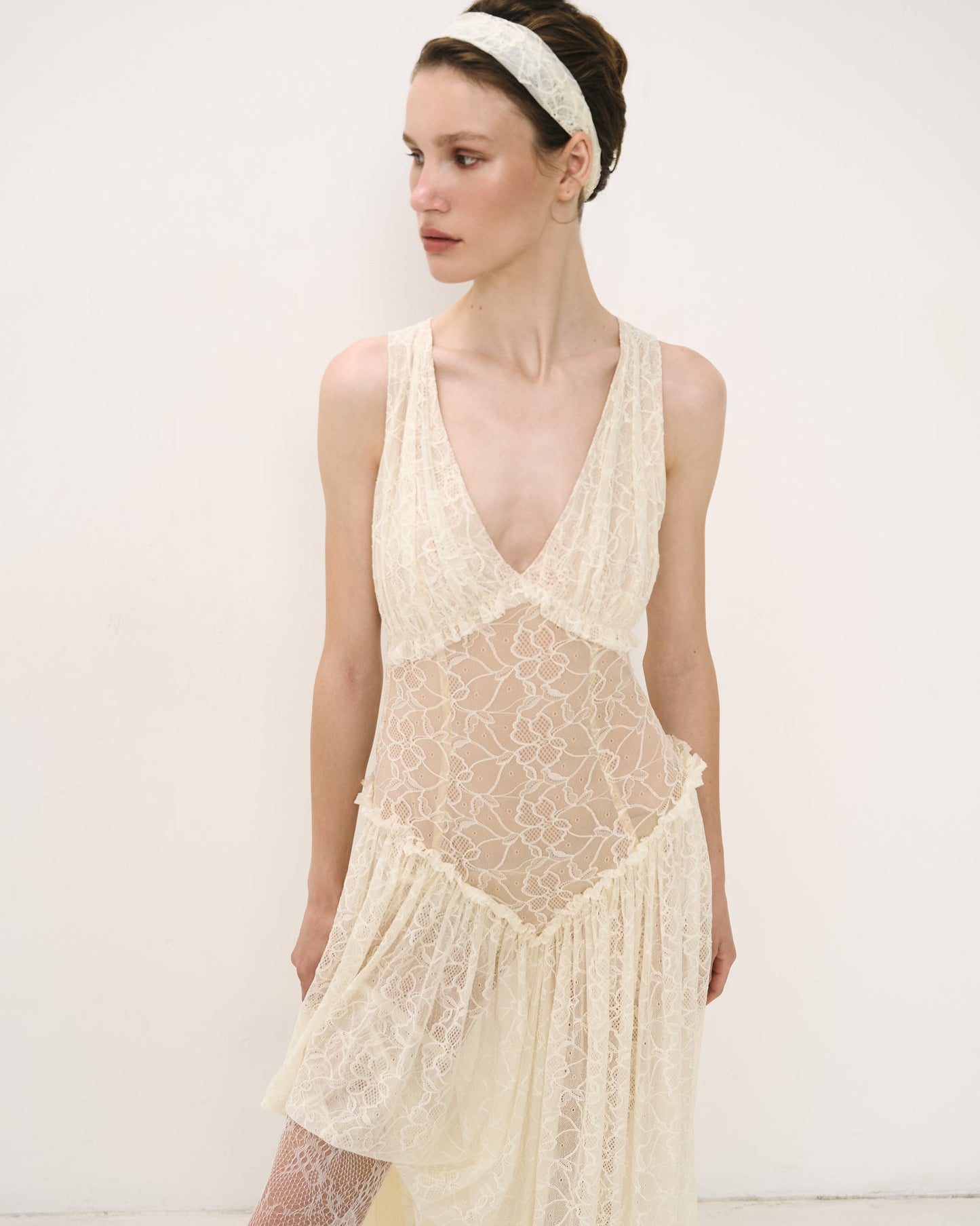 Lace deep V long dress