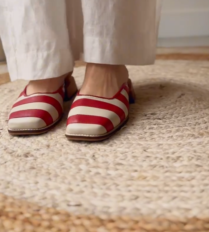 Striped wedge heel slippers