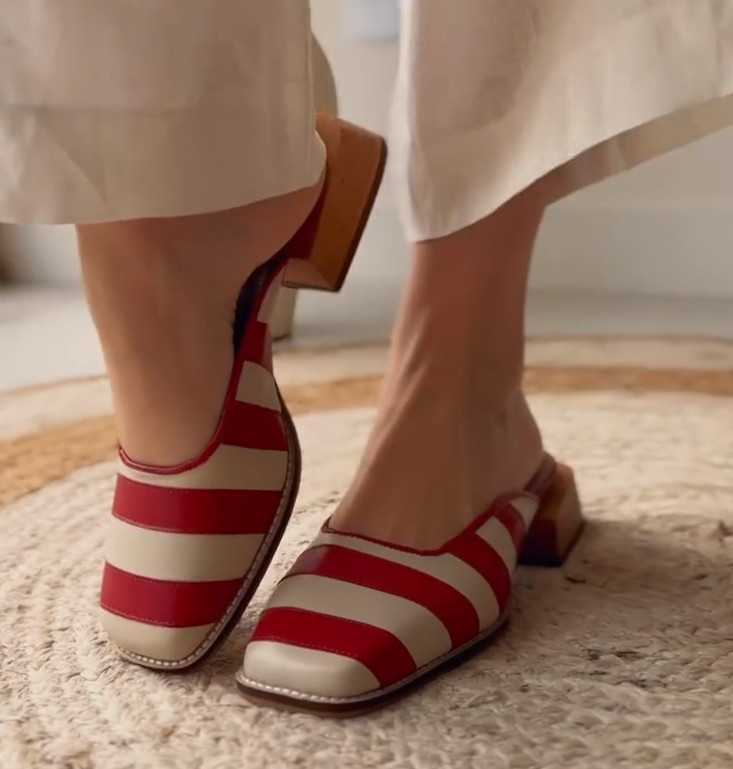 Striped wedge heel slippers