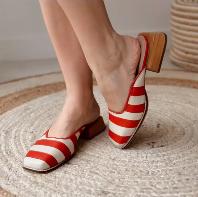 Striped wedge heel slippers