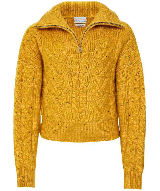 Variegated stand-up collar zip-up sweater