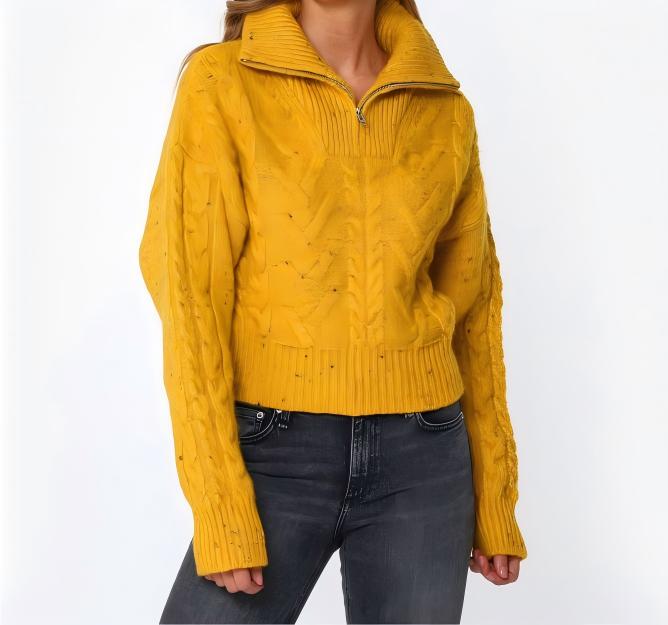 Variegated stand-up collar zip-up sweater