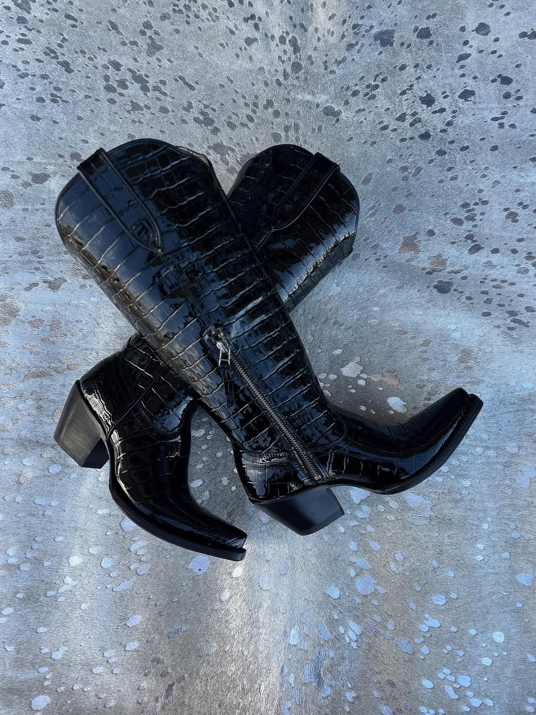 Crocodile-embossed leather knee-high Western boots