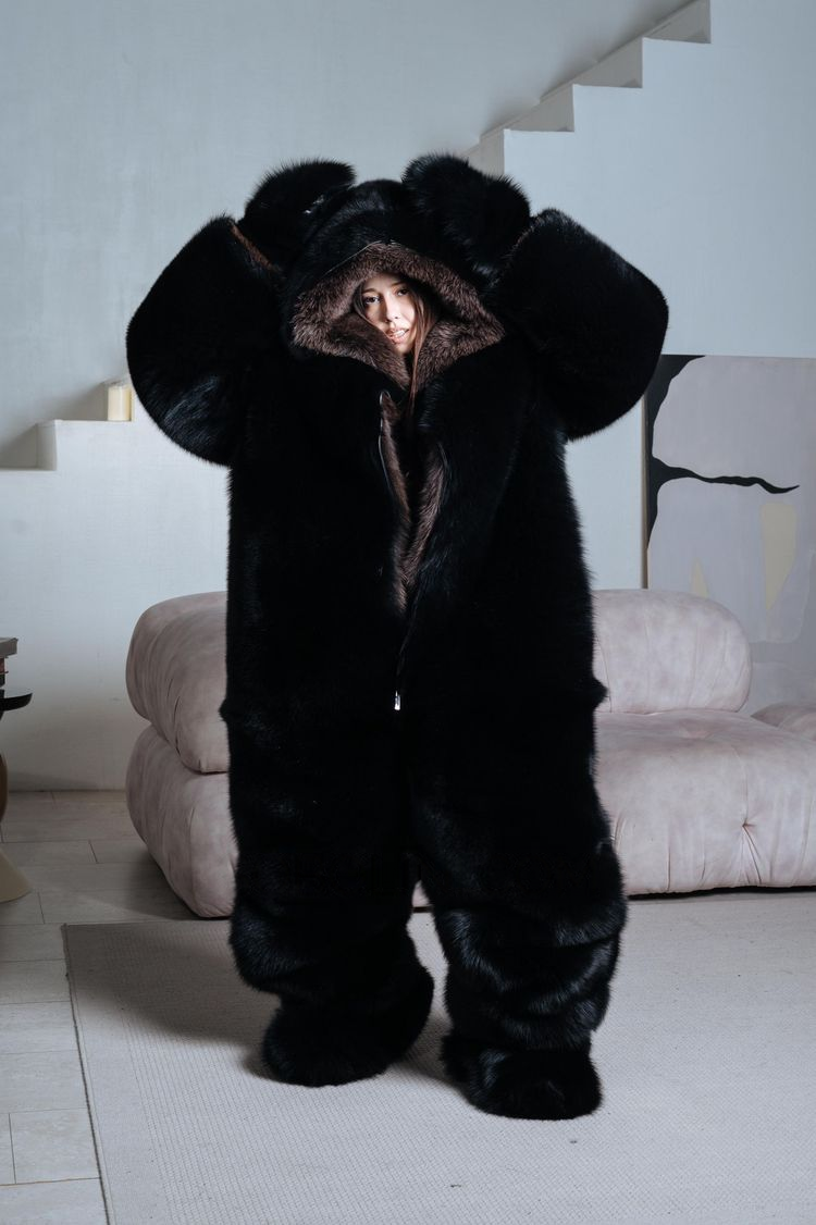 Double-sided fox fur bodysuit