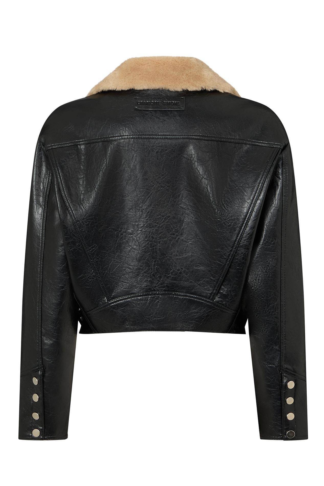 Detachable faux fur collar leather jacket