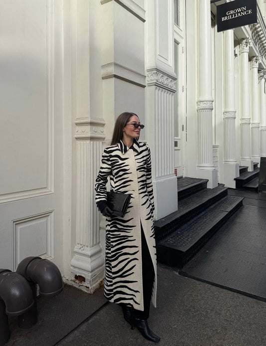 Zebra-stripe Chenille Coat