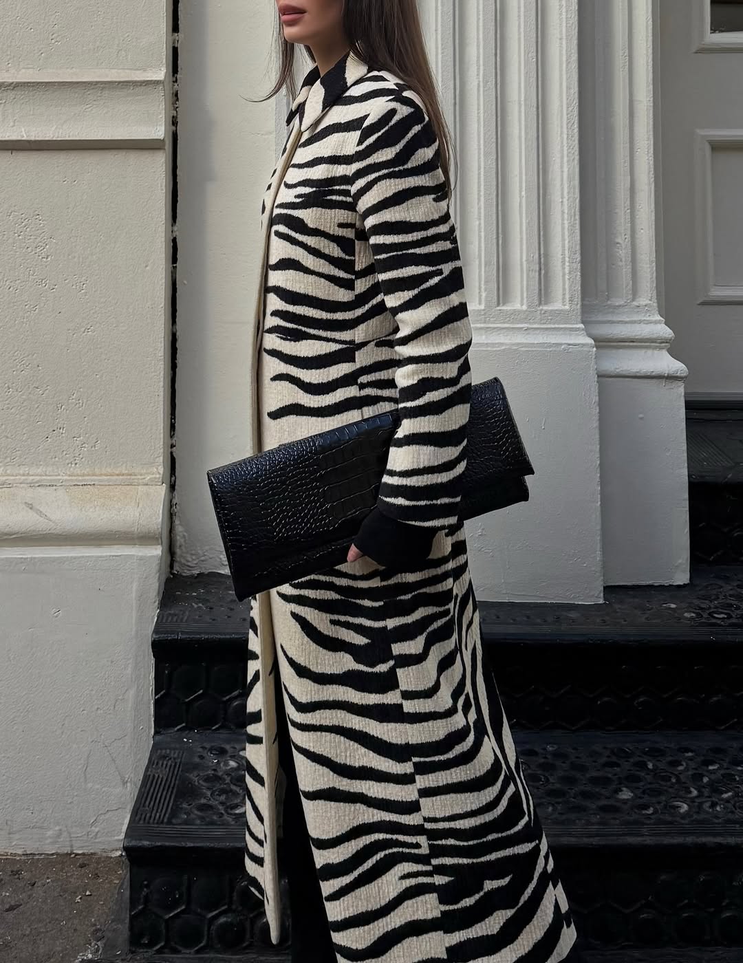 Zebra-stripe Chenille Coat