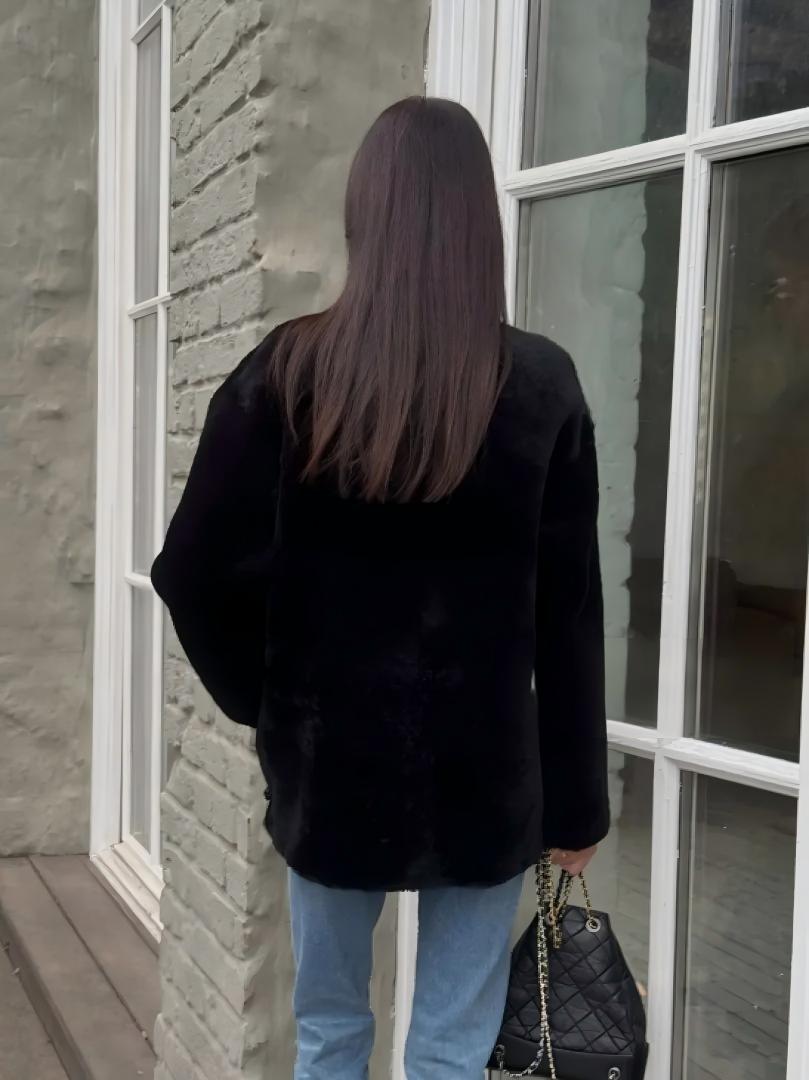 Patchwork women's wool coat with Arctic fox fur