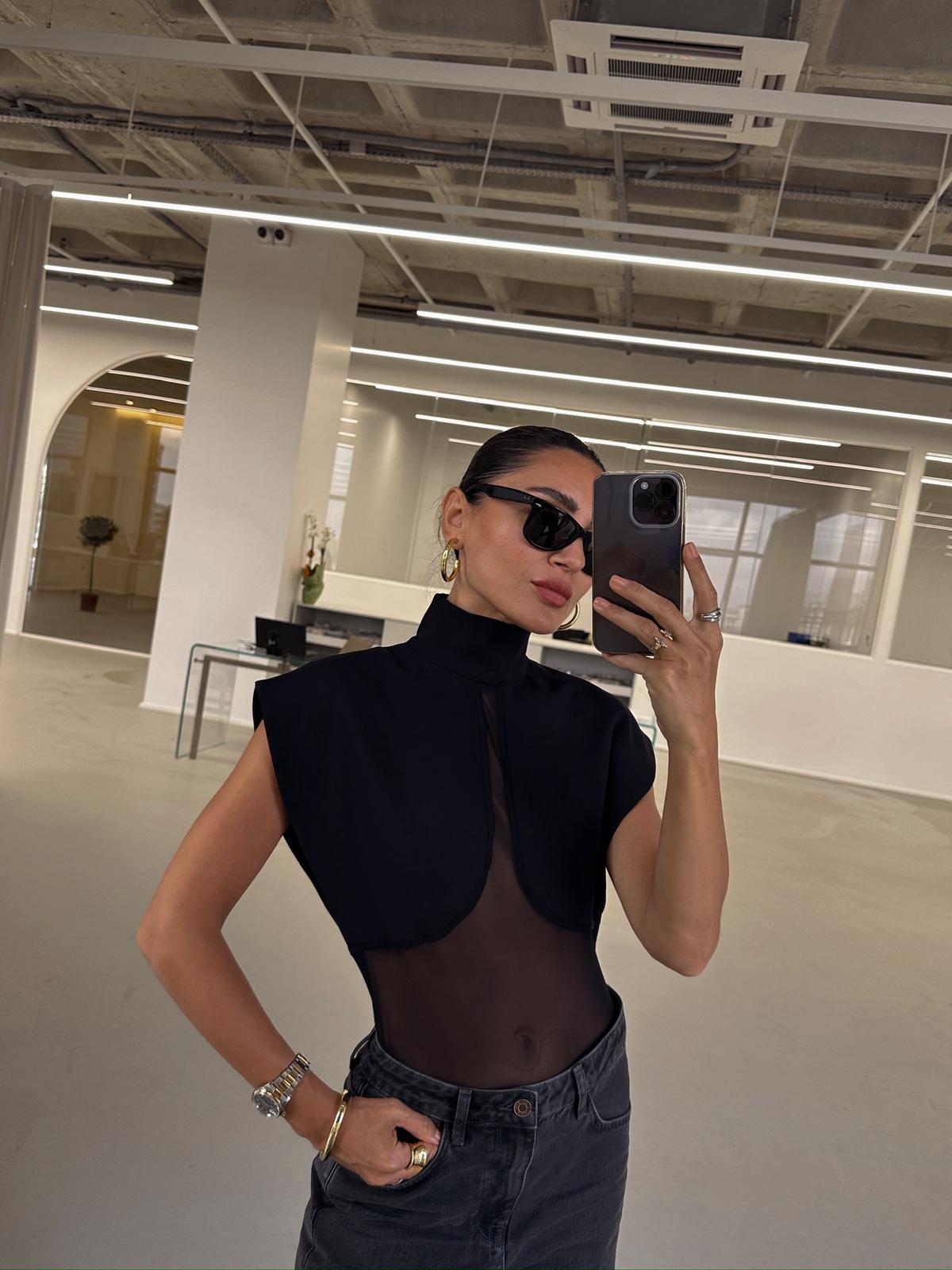 Sheer jumpsuit shirt + suit pants set