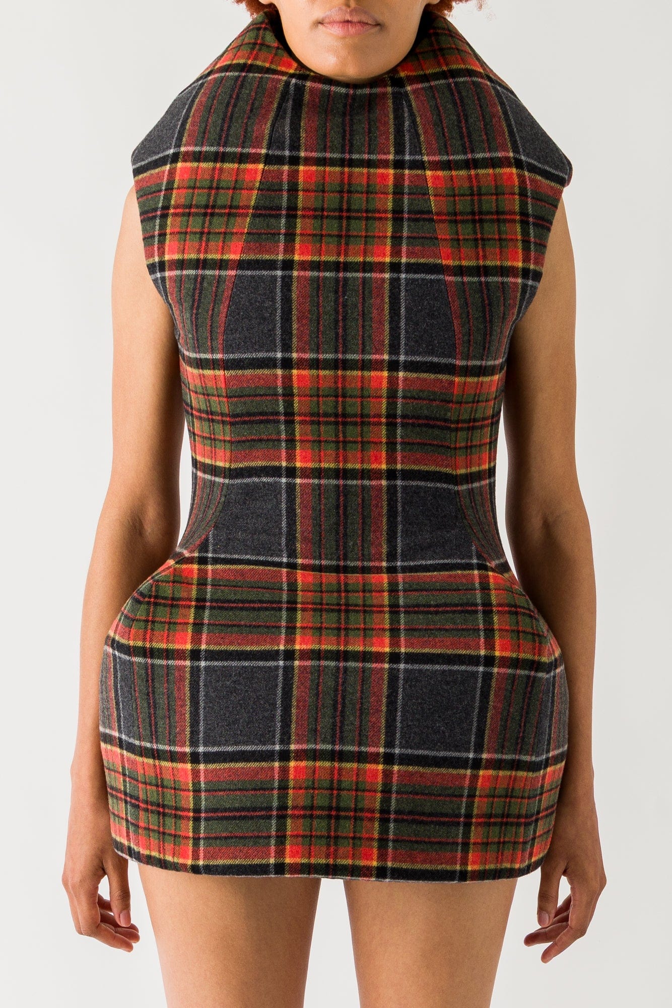 Sculpted plaid mini dress