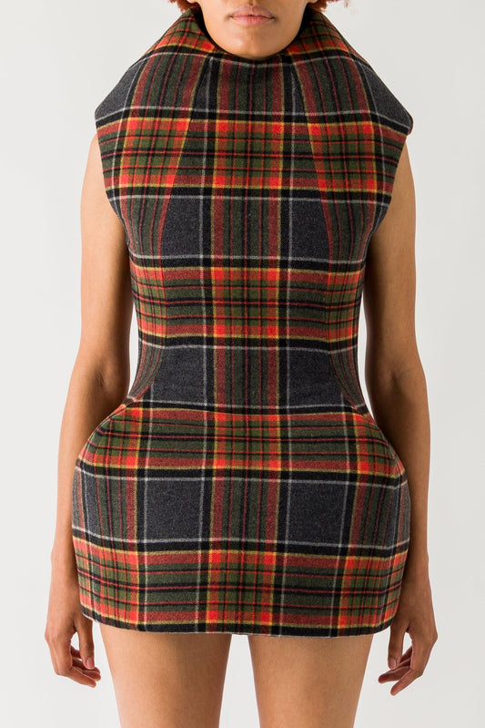 Sculpted plaid mini dress