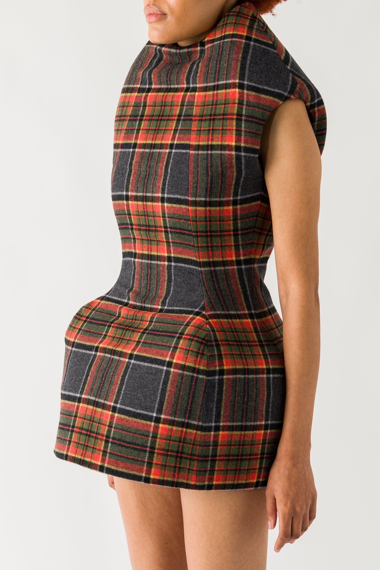 Sculpted plaid mini dress