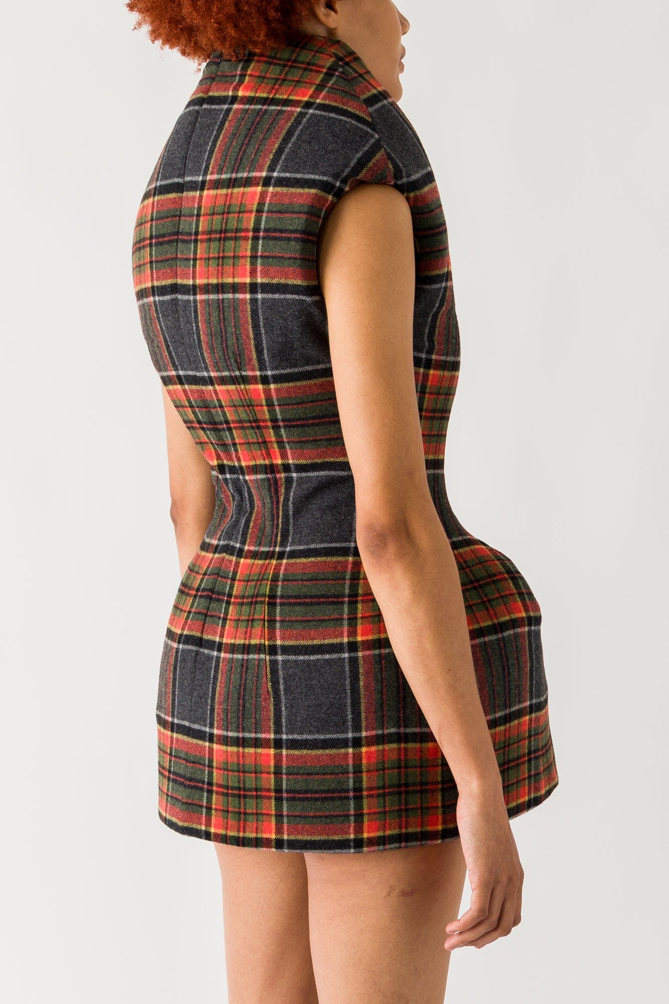 Sculpted plaid mini dress