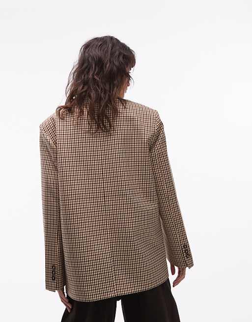 Plaid funnel neck wrap suit jacket