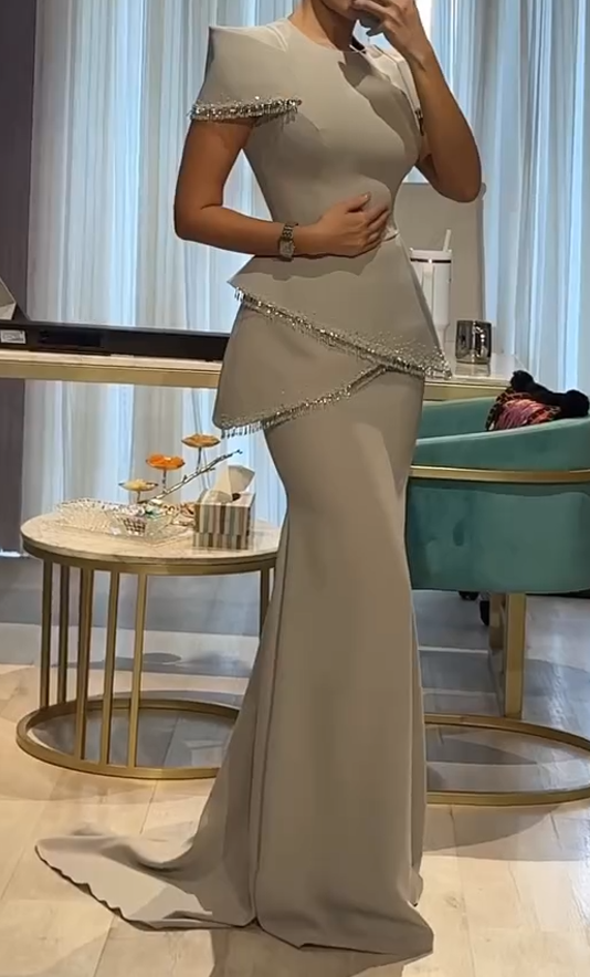 Haute Couture Irregular Diamond-Studded Long Dress Set