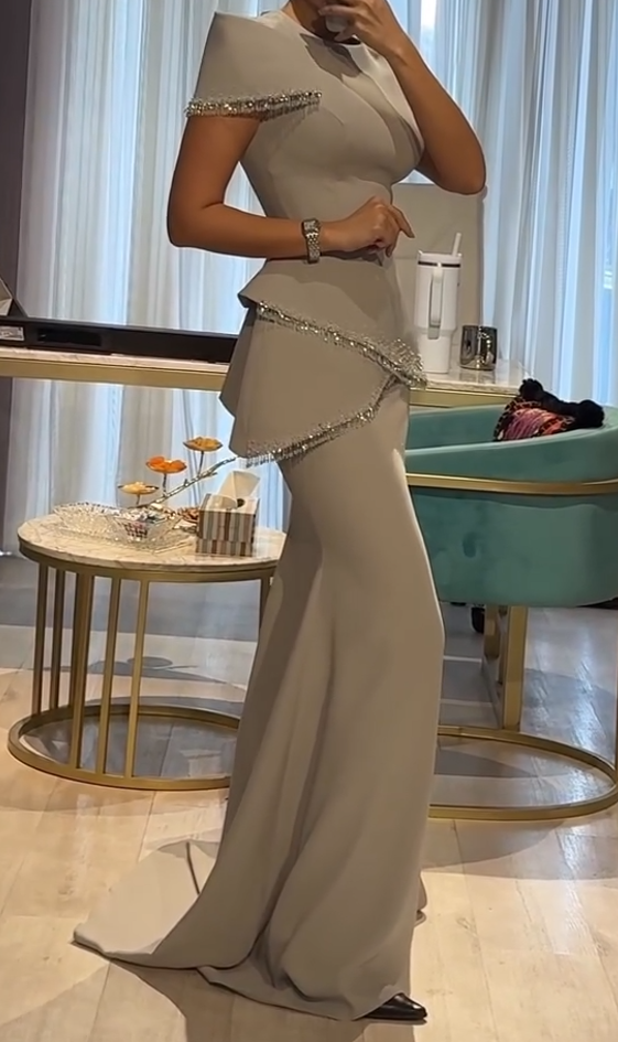 Haute Couture Irregular Diamond-Studded Long Dress Set