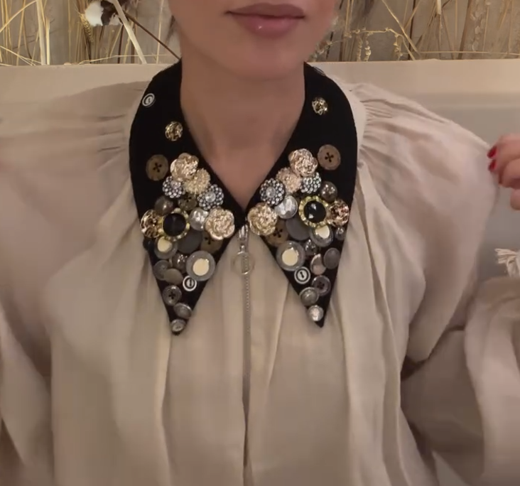 Rhinestone Beaded Heavy-Duty Pointed Collar False Collar