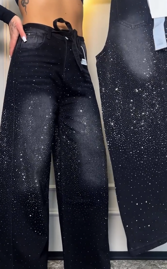 Black rhinestone jeans