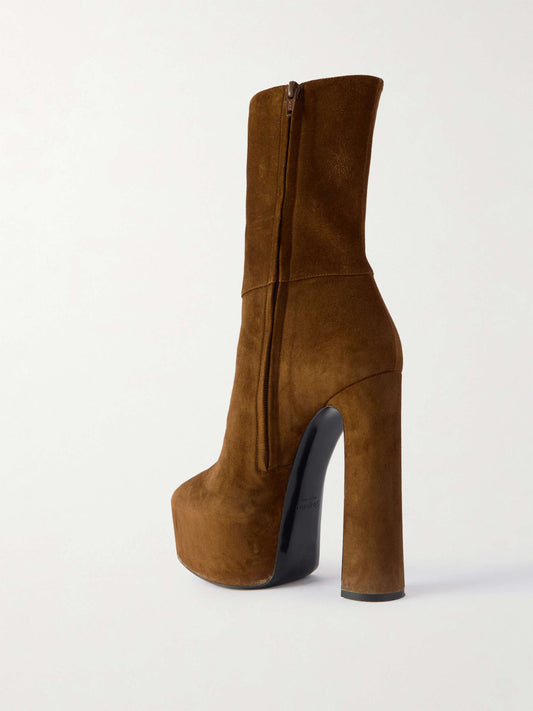 Buckled suede platform boots