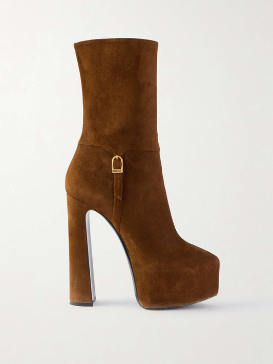 Buckled suede platform boots