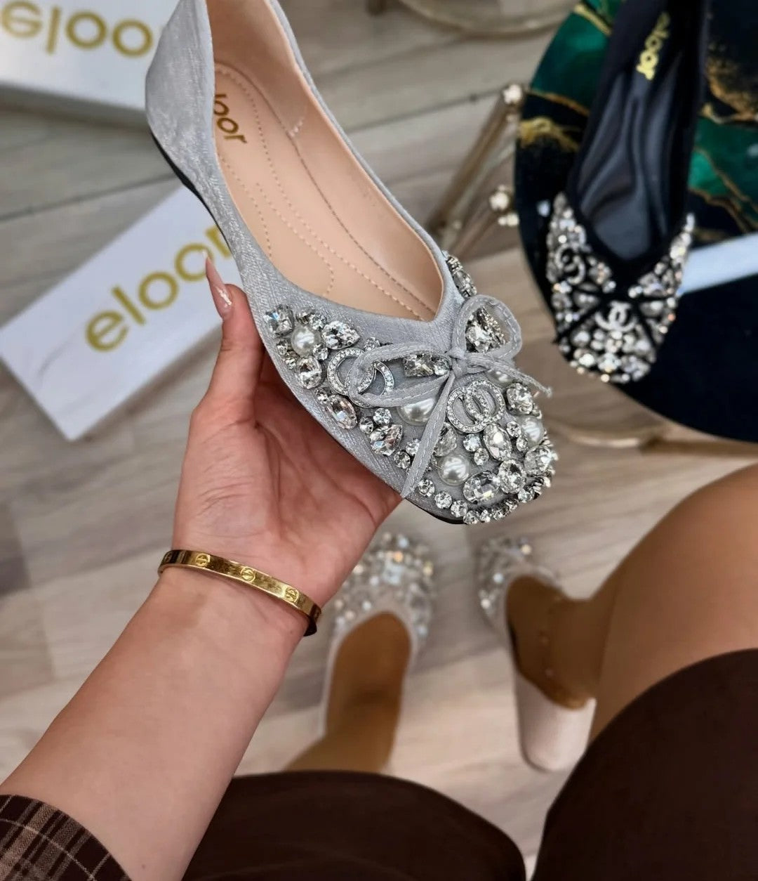 Flat rhinestone shoes