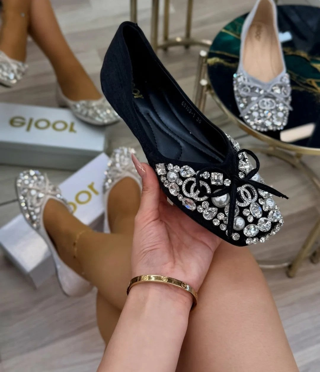 Flat rhinestone shoes