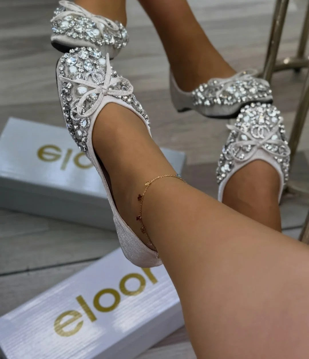Flat rhinestone shoes