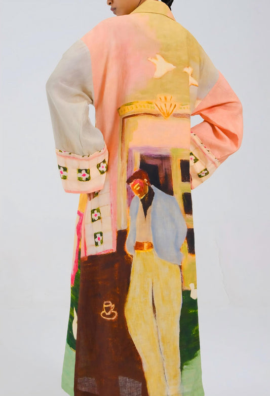 Linen belted maxi dress