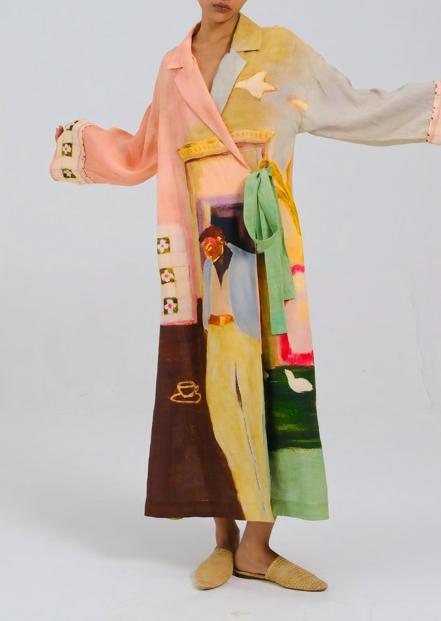 Linen belted maxi dress