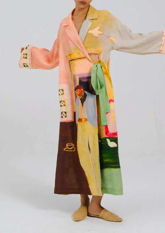 Linen belted maxi dress