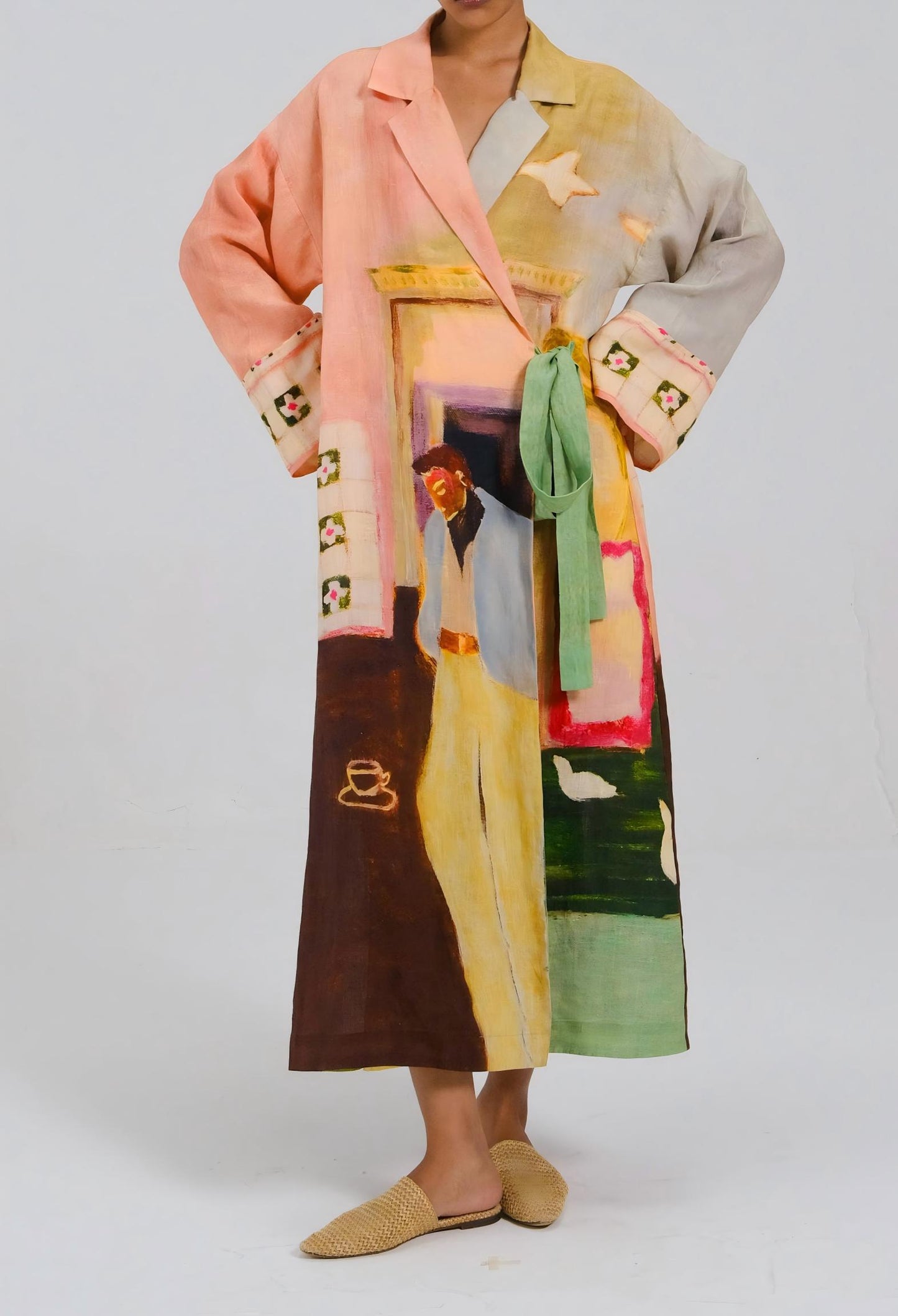 Linen belted maxi dress