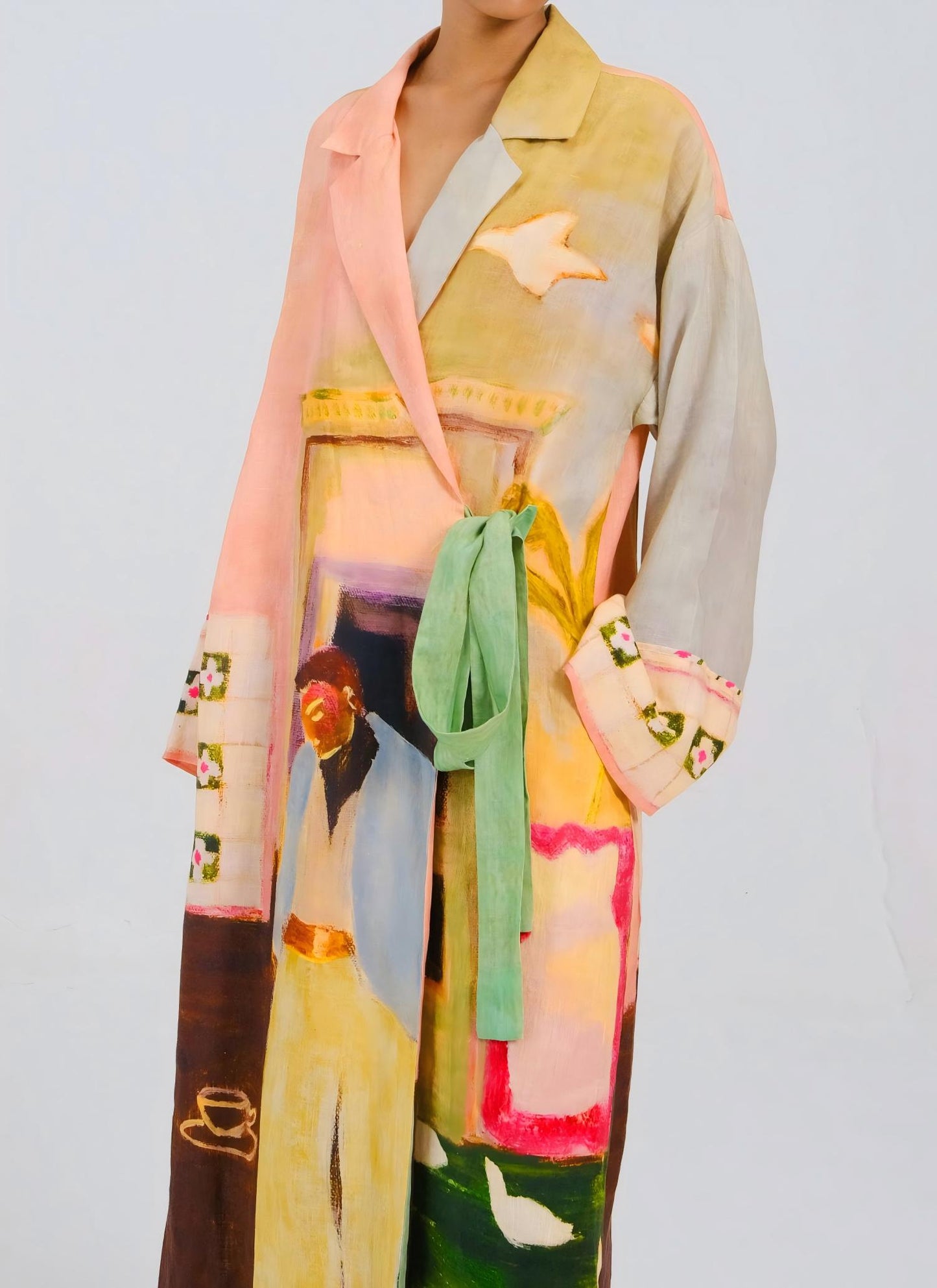 Linen belted maxi dress