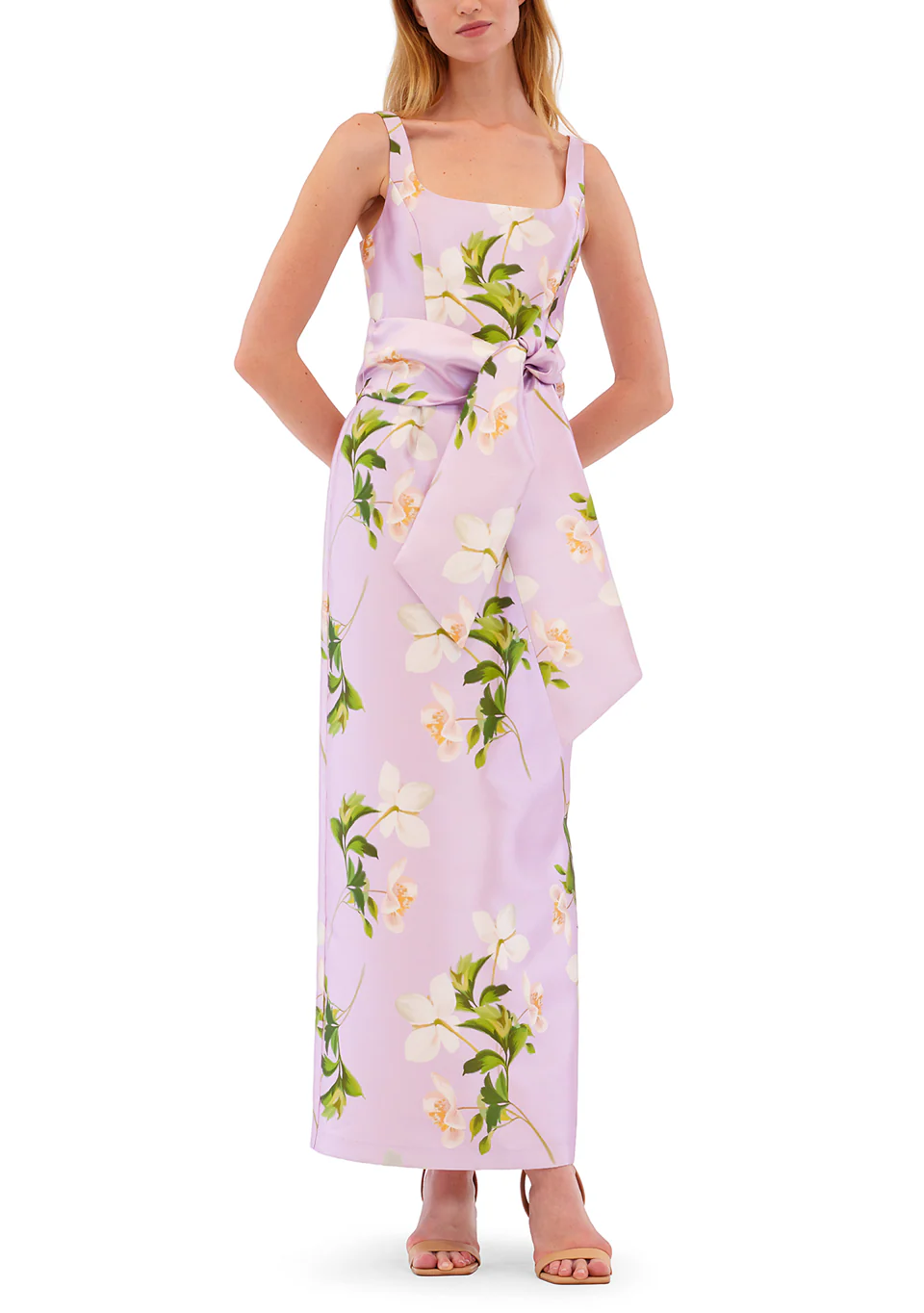 Sleeveless Floral Tie Waist Dress