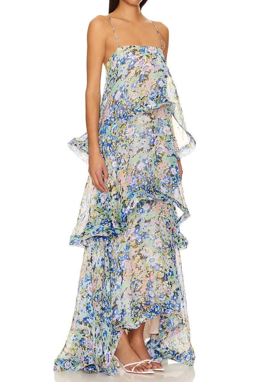 Floral-Print Tiered Maxi Dress with Spaghetti Straps